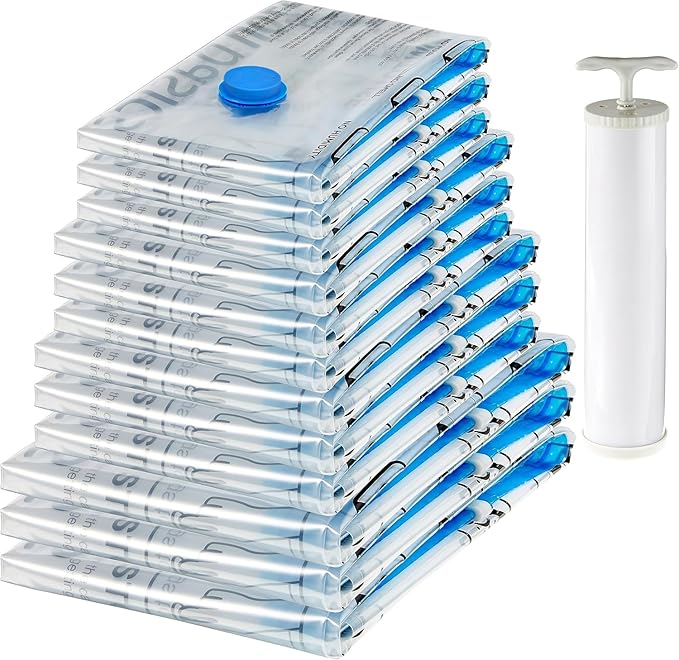 Amazon Basics Vacuum Storage Bags with Hand Pump for Travel, 3 Large & 3 Jumbo)