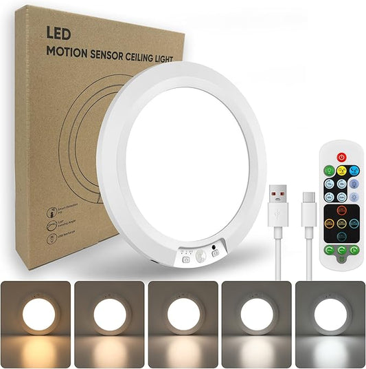 Wireless Motion Sensor Ceiling Light, 7.5" Ultra-Thin 8000mAh Rechargeable, 450 LM, 5 Color Temps, Dimmable with Timer & Remote, Magnetic/Screw Mount for Closet, Hallway, Pantry, 1-Pack