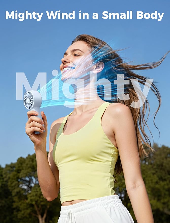 Aecooly Mighty Portable Fan, Powerful Handheld Fan, USB Rechargeable [10H Max Cooling Time], Mini Personal Battery Powered, Pocket for Travel, Summer, Gifts for Women, Girls -Blue
