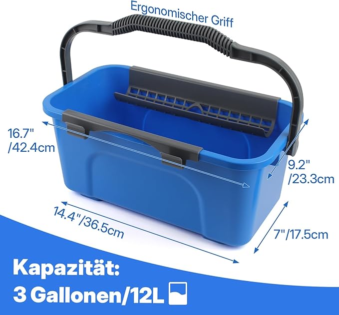 Window Cleaning Kit with Bucket 3 Gallon, 14" Window Squeegee and 15" Scrubber with 61" Long Handle