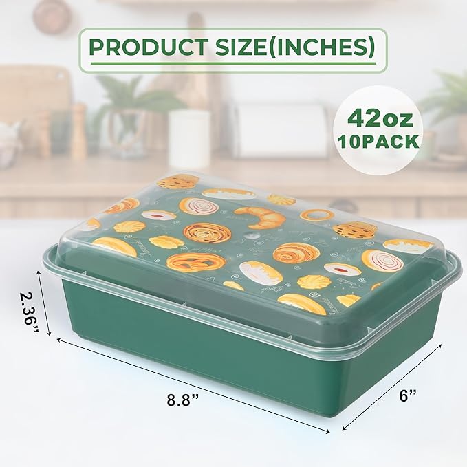 32 Pack 42 oz Meal Prep Containers, Reusable Plastic Food Prep Storage Containers with Printed Lids, Stackable, Leakproof, Microwave & Freezer & Dishwasher Safe,To Go Take Out Box, Bread