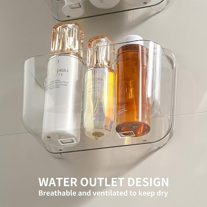 2 Pack Adhesive Cabinet Door Organizer, Compact Kitchen Under Sink Organizer, Clear Lid Storage Container for Pantry Shelves, Wall Mounted Bathroom Shower Caddy Hanging Closet Organizer