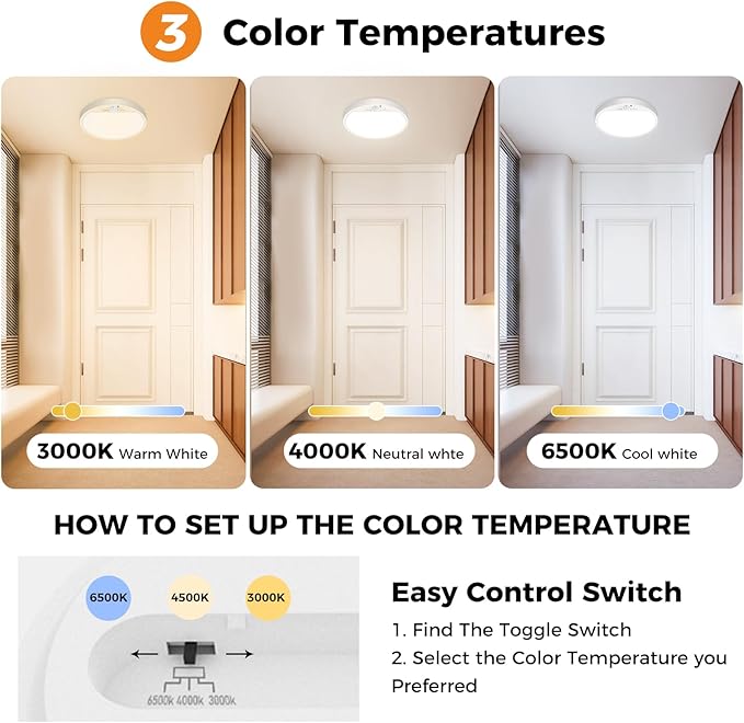 slochi Motion Sensor Light Indoor Hardwired PIR, 3000K/4000K/6500K LED Closet Lights Motion Sensored, 15W 1500LM 7 in, Timer, Motion Activated Flush Mount Ceiling Light for Hallway Wall Pantry, White