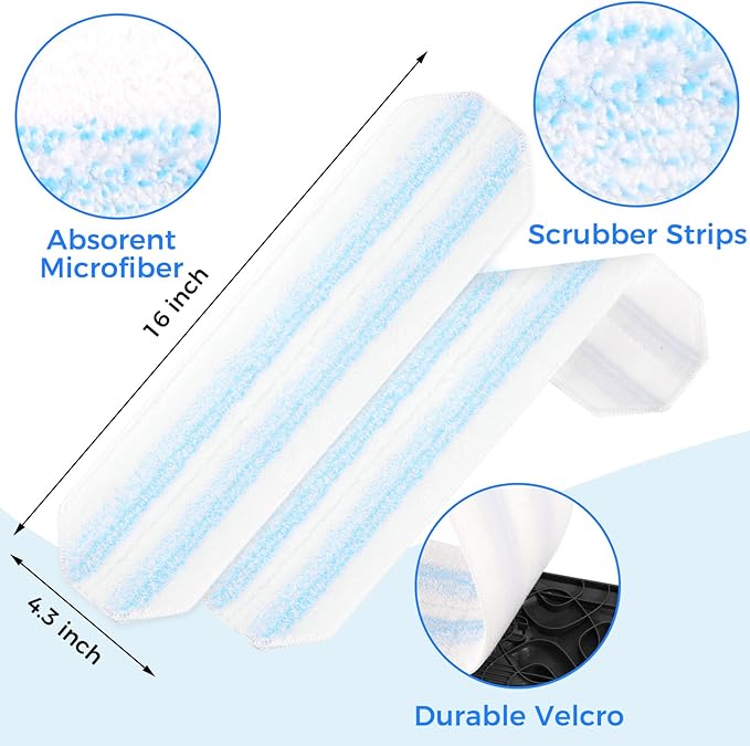 wlich Mop Refills Compatible with O-Cedar H2prO Flat Mop System, 4 Pack Microfiber Mop Replacement Pads | Machine Washable & Reusable | 16 Inch | Designed for Hardwood Tile Laminate Floors