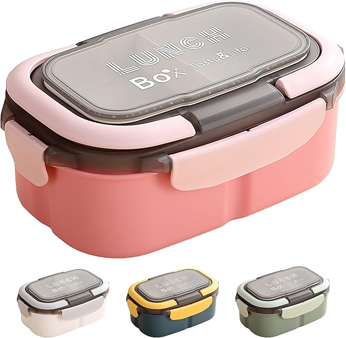 1400ML/47OZ Adult Bento Box, Leak-proof 3 Layers with Handle Portable Lunch Container, Lunch Box for Men and Women, BPA-Free, Microwave/Dishwasher/Freezer Safe, Reusable Snack Container (Pink)