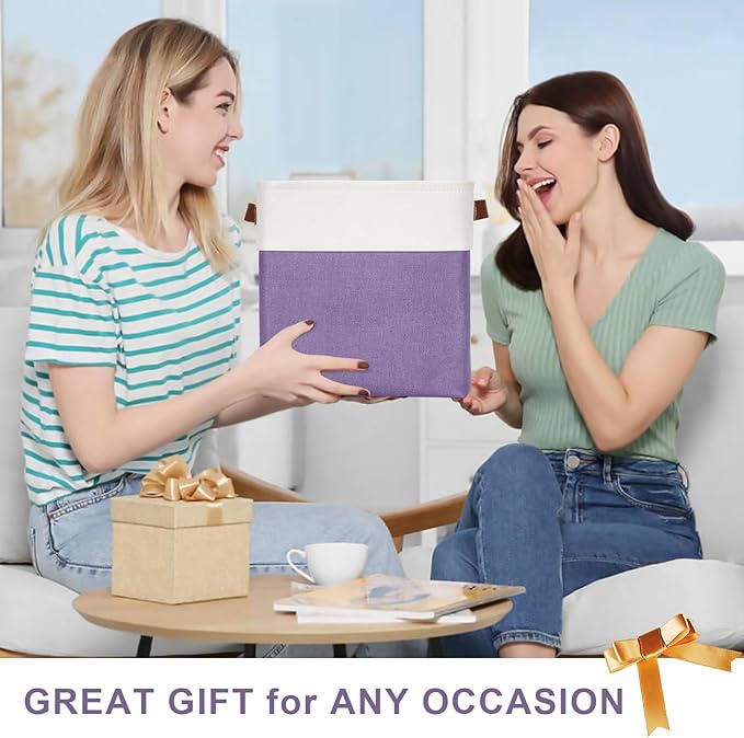 Collapsible Fabric Storage Cubes 11x11 Cube Storage Bins, Purple&White