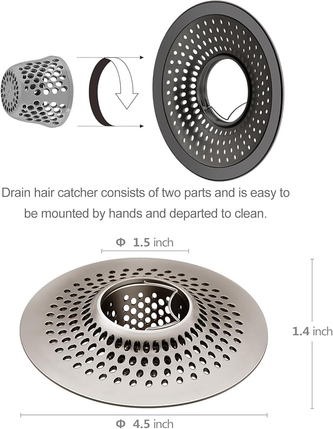 LEKEYE Shower Drain Hair Catcher/Bathroom Drain Cover/Bathtub Drain Strainer/Shower Stall Drain Protector(Brushed Nickel)