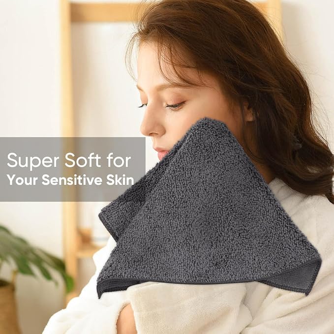 HOMEXCEL Microfiber Washcloths 12 Pack, Highly Absorbent and Soft Face Towel, Multi-Purpose Grey Wash Cloths for Bathroom, Hotel, Spa, Gym, and Kitchen, 12x12 Inch