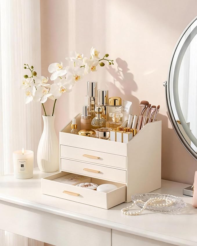 PU Leather Makeup Organizer for Vanity Desk