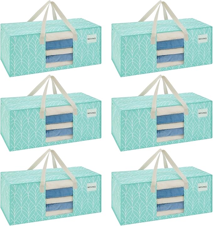 6 Pack Heavy Duty Moving Bags, Packing Bags with Clear Window, Evergreen, 6 Pack