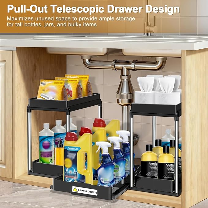 Expandable Under Sink Organizer, 2 Tier Under Cabinet Organizer