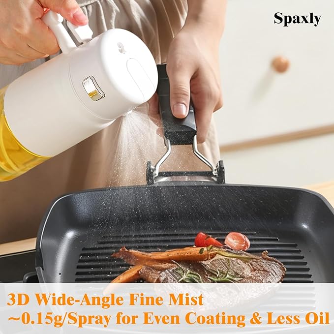 2-in-1 Glass Oil Sprayer & Dispenser Bottle, 700ml Kitchen Oil Mister with Non-Drip Spout & Lock Switch for Olive Oil, Cooking Spray, Baking, Salad Dressing