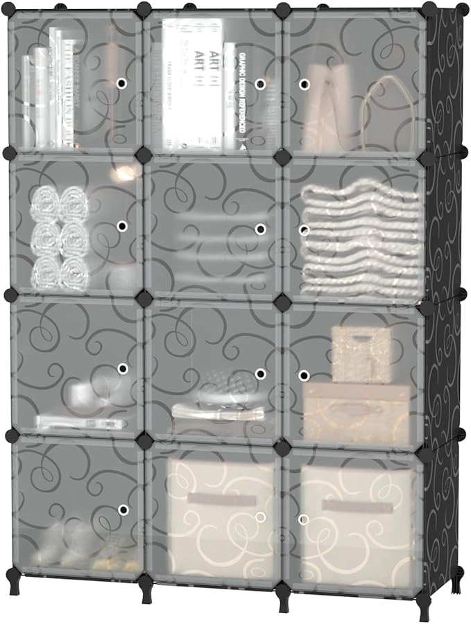 12 Cube Storage Organizer with Doors, DIY Plastic Closet Shelf