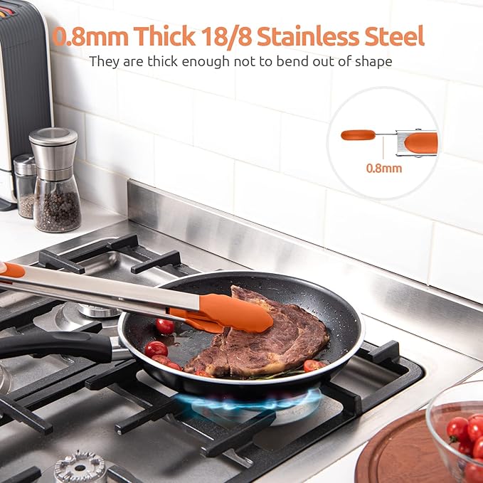 600ºF Heat Resistant Kitchen Tongs: U-Taste 16 inch Extra Long Large Silicone Cooking Tong with Sturdy Non Stick Rubber Tips & Non Slip Silicon Coated 18/8 Stainless Steel Handle for Grill BBQ(Orange)