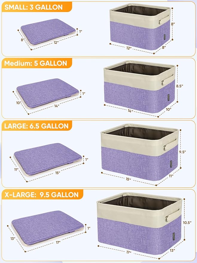 2 Pack Fabric Closet Storage Bins for Shelves, Lavender, 17''x13''x10.5''