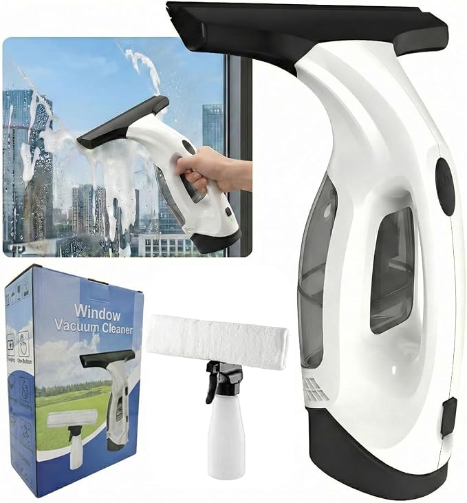 Electric Window Vacuum Squeegee, 2200mAh & 2000Pa Cordless Window Cleaner Tool with 150ml Water Collection Tank, Window Cleaning Kit for Shower Glass, Car, Door, Mirror, Home
