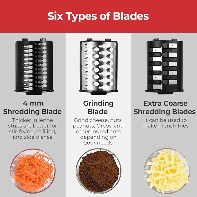 Electric Cheese Grater, Salad Maker With 6 Different Shapes of Blades, 250W Electric Slicer Shredder, Electric Salad Machine for Cheeses, Fruits, Vegetables