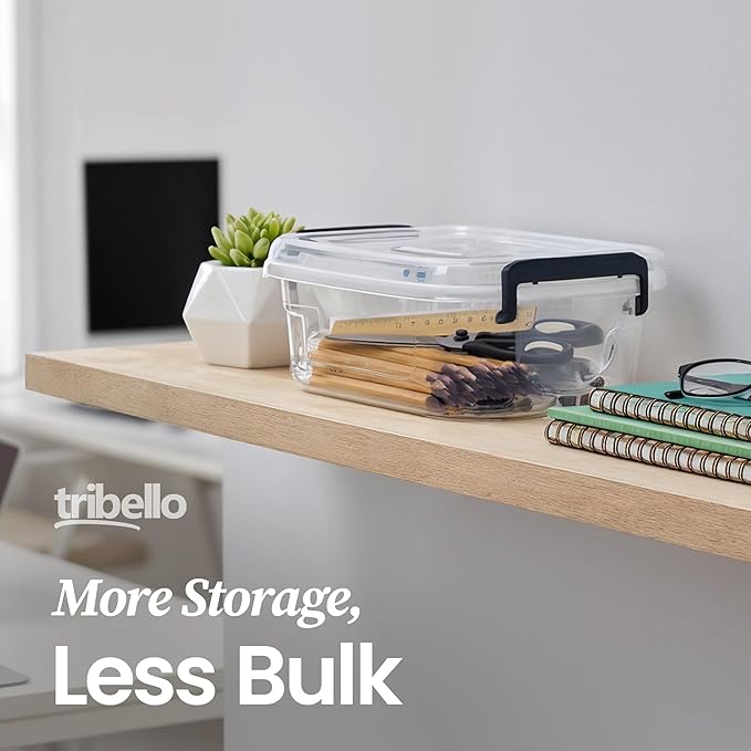 Plastic Small Storage Bins with Lids, Clear Stackable Storage Containers 2.5Q