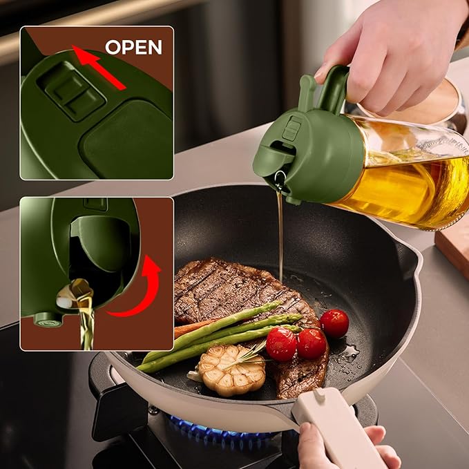 YARRAMATE 2Pcs 16oz/470ml Glass Olive Oil Sprayer for Cooking with Stickers, 2 in 1 Oil Dispenser for Kitchen Gadgets