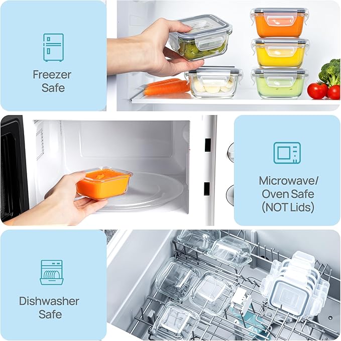 Vtopmart 5Pack 5oz Small Glass Storage Containers with Lids, Glass Meal Prep Food and Sauce Container Sets with Snap Airtight Lids for Microwave, Oven