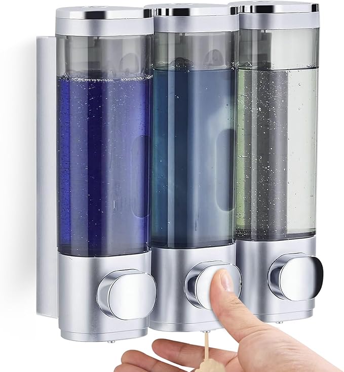 Shampoo and Conditioner Dispenser Shower Soap Dispenser Shampoo Dispenser Body Wash Dispenser for Bathroom,Large Capacity, Silver