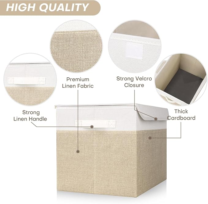 Bagnizer Large 22 Quart Linen Fabric Foldable Storage Bin Cube Organizer Basket with Flip-Top Lid & Handles, Clothes Blanket Box for Home, Office