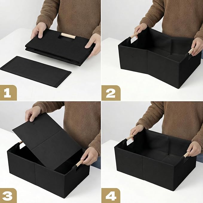 Foldable Fabric Storage Basket for Shelves, Blcak