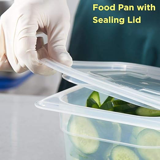 6-Pack 1/6 Size 4" Deep Food Pan with Sealing Lid