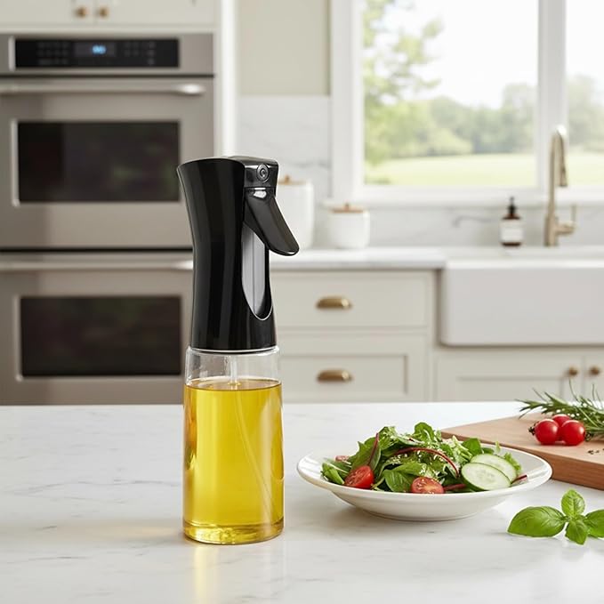 Olive Oil Sprayer for Cooking 220ml, Refillable Glass Oil Dispenser Bottle with Fine Mist Spray, Kitchen Oil Mister for Air Fryer, Salad, BBQ, Roasting and Baking