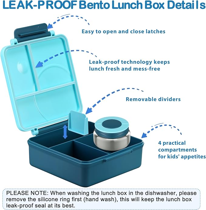 Bento Lunch Box Set for Kids with 8oz Soup Thermo, Leak-Proof Lunch Containers with 4 Compartment