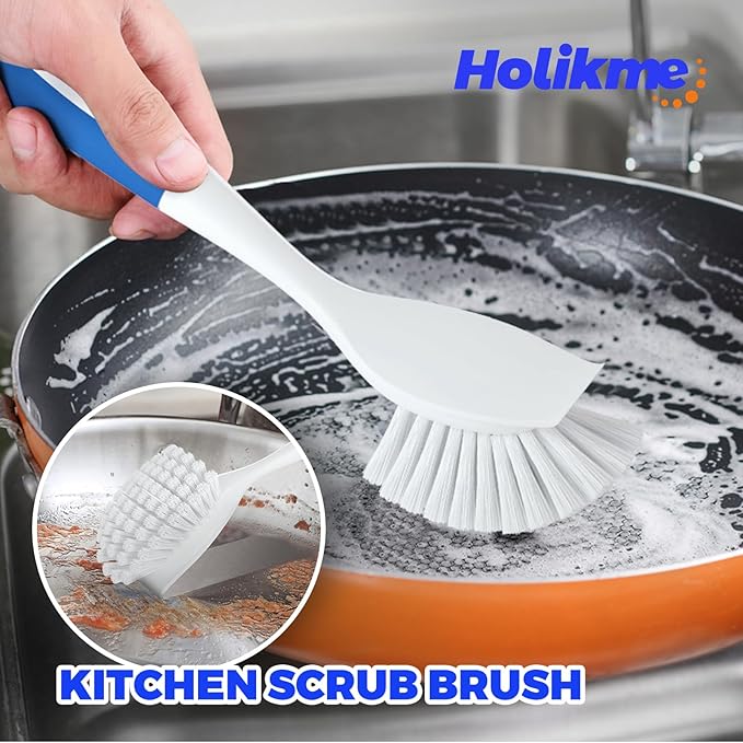 Holikme Cleaning Brush Set, Scouring Pad for Cleaning, Groove Gap Brushes for Pot, Pan, Kitchen Sink, Wire Brushes (Azul)