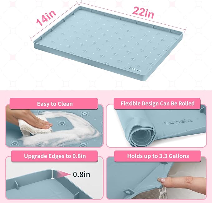 Sdpeia Under Sink Mat 22"×14" Waterproof Silicone Cabinet Liner & Sink Protector for Kitchen & Bathroom, Multi-Purpose Organizers Tray for Pets, Laundry, Cat Litter Mat
