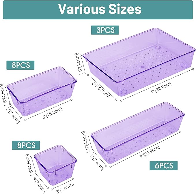 WOWBOX 25 PCS Plastic Drawer Organizer Set, Desk Drawer Divider Organizers and Storage Bins for Makeup, Jewelry, Gadgets for Kitchen, Bedroom