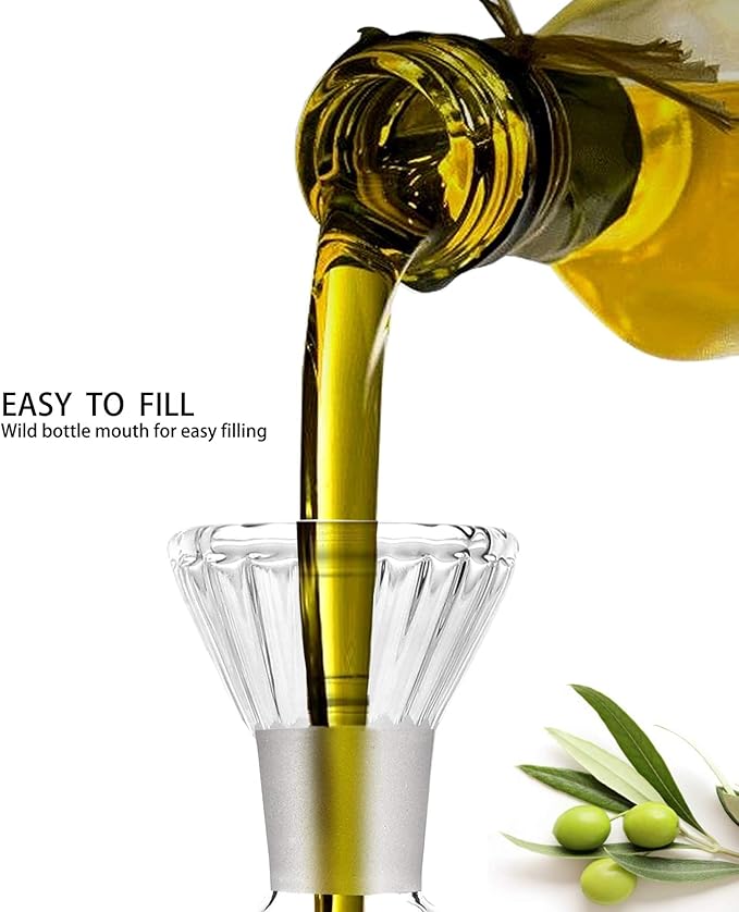 HAIZEEN 8oz/240ml Olive Oil Bottle Dispenser/Glass Cruet with DRIPLESS POUR SPOUT for Kitchen and BBQ