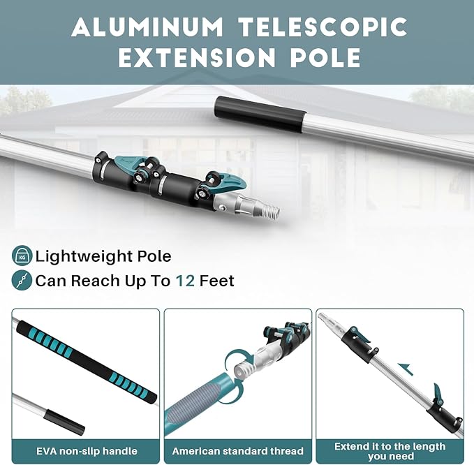 TelesPro 30ft High Reach Duster Kit - 6-24ft Extension Pole, Dusting & Window Cleaning
