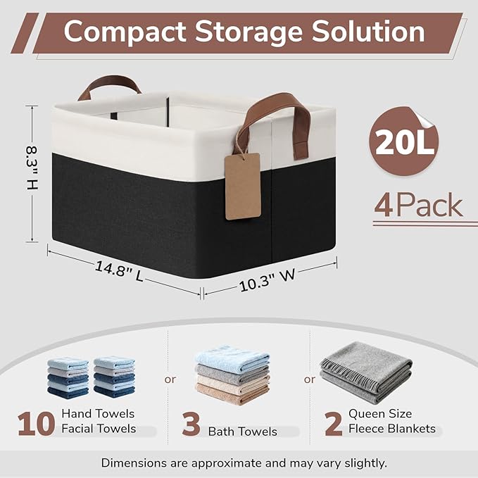 4 Pack Storage Baskets for Shelves, Foldable Closet Baskets for Organizing