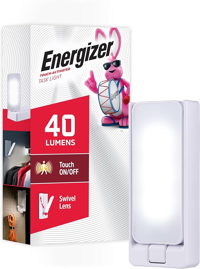 Energizer Swivel LED Touch Light, Battery Operated, 35 Lumens, Wireless LED Closet Light, Ideal for Under Cabinet, Closet, Hallway, Work Bench, Washroom, Pantry and Laundry Room, White, 38362