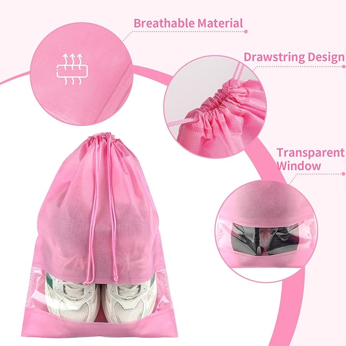 12 Pack Shoe Bags for Travel, Pink