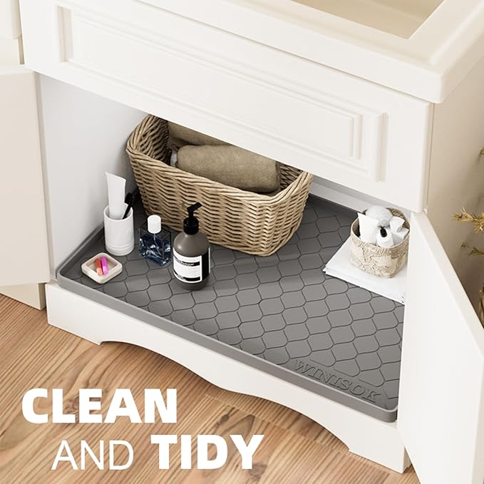 Winisok Silicone Under Sink Mat 34" x 22", kitchen Essentials and Gadgets, Shelf liner and Cabinet Protector, Home Organizers and Storage, Waterproof Bathroom Tray