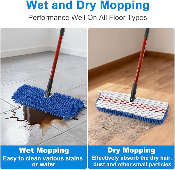 Microfiber Dust Mop Set for Floor Cleaning, Flat Mop for Wet & Dry to Clean Washable Flip Mops Pad for Ocedar Hardwood Floor 'N More 3-Action Mop, Adjustable 58" Mops Handle & 2 Reusable Refill & Base