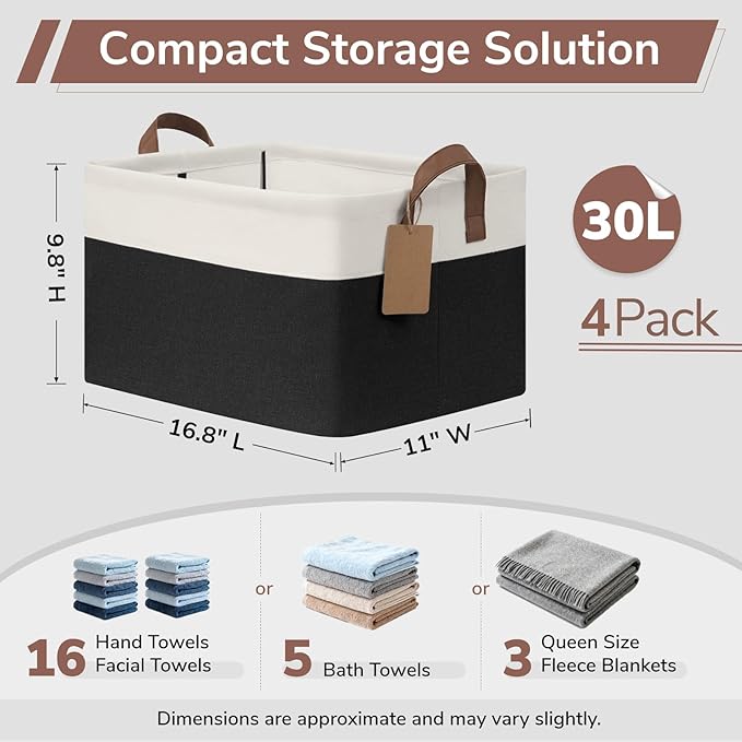 4 Pack Large Storage Baskets for Shelves, Black & White