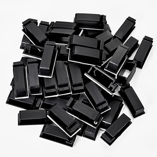 50Pcs Self Adhesive Cable Management Clips,Cable Organizers Wire Clips Cord Holder for PC Laptop Ethernet Cable Desktop Home Office(1.78’’ x 0.75’’ x 0.28’’,Black)