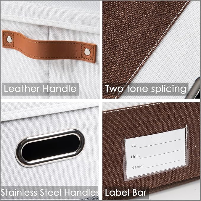 PRANDOM Foldable Storage Bins (3-Pack) - Brown & White - Closet/Room Storage