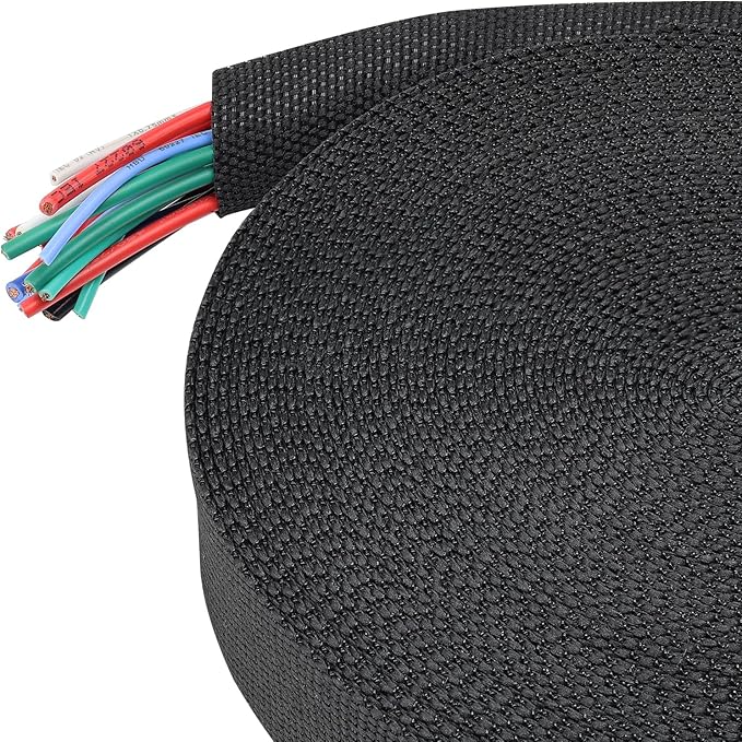 Heat Shrink Wire Loom 2:1 Shrinkable Braided Cable Sleeve 3/4 Inch ID-128ft Abrasion Protection Flexibility Fabric Wiring Harness Cover Sheath