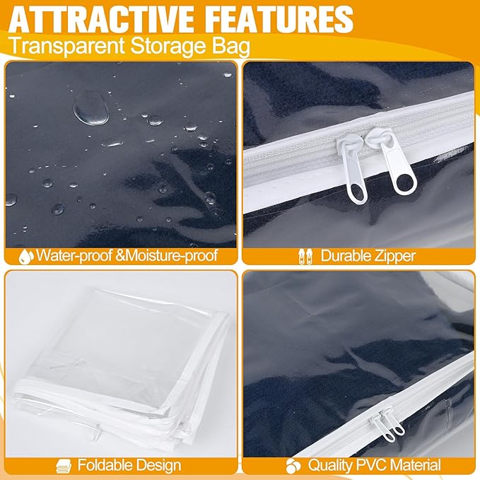 Kikerike Plastic Storage Bags with Easy-Glide Zipper, Pack of 8, Durable Clear Vinyl Zippered Storage Bags for Clothes Sweaters Comforters Blankets Sheets Bedding (10.5 x 10.5 x 2.5 Inch, White)