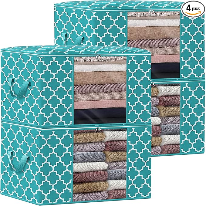 Storage Bags 100L 4-Pack Large Blanket Clothes Organization and Storage, Green