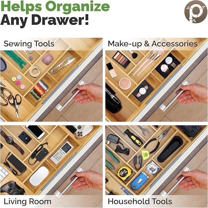 Pristine Bamboo Silverware Organizer, Silverware Tray for Drawer