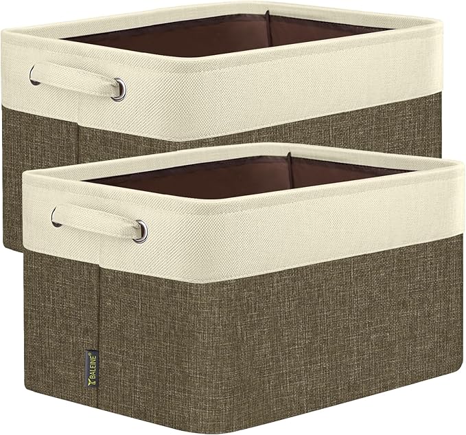 2 Pack Fabric Closet Storage Bins for Shelves, Brown, 17''x13''x10.5''