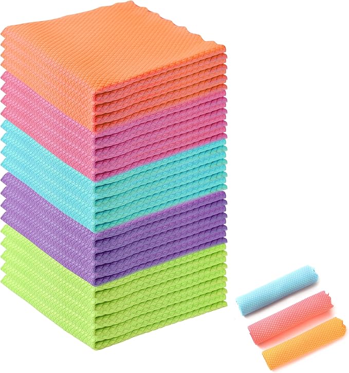 Streak-Free Miracle Cleaning Cloths, 20 Pack Fish Scale Cleaning Cloth Reusable for Window, Nano Scale Easy Clean Rags, Nanoscale Cleaning Microfiber Glass Towels Easycleanco Cloths