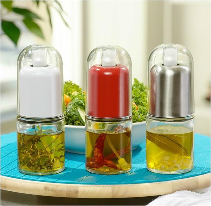 Olive Oil Sprayer and Oil Mister Elegant Glass Bottle with Clog-Free Filter & Leak Proof Top - Stainless Steel
